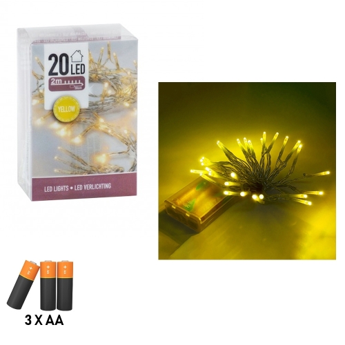 Instalatie Cu Baterii, 20 Led, galben