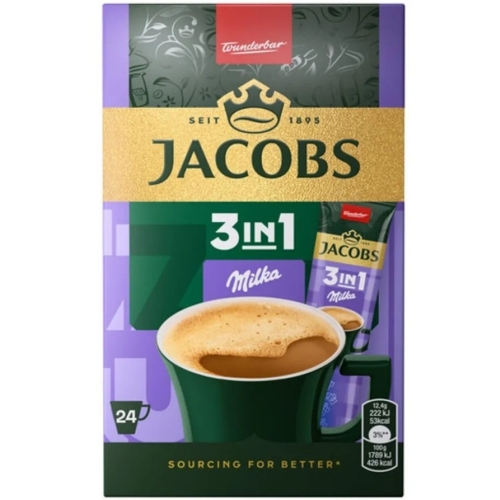 Cafea instant, Jacobs Milka 3 in 1, 24 plicuri