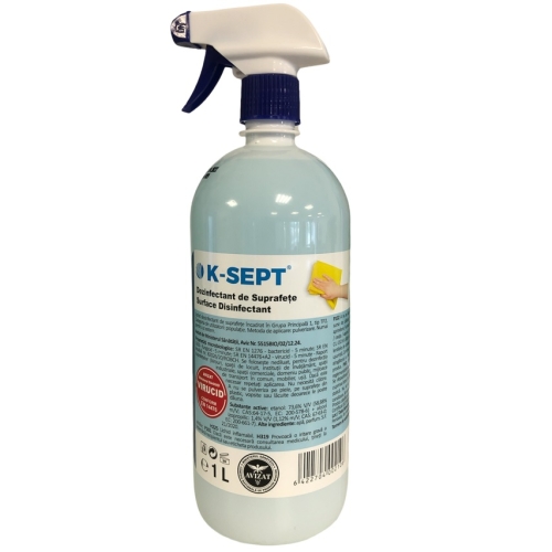 K-SEPT Virucid Dezinfectant suprafete pe baza de alcool 75%, cu pulverizator, 1 L
