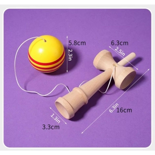 Kendama. Jucarie din lemn natur 19 cm  Stripes diverse culori