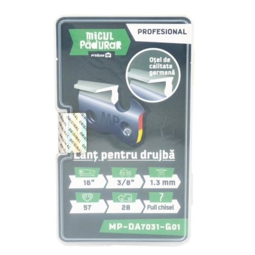 Lant Micul Padurar Profesional, 16in,, pas 3/8in, grosime pinten 1.3mm, 57 pinteni, 28 dinti, full-chisel