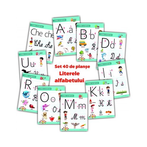 Literele alfabetului. Set 40 de planse didactice pentru clasa pregatitoare si pentru clasa 1
