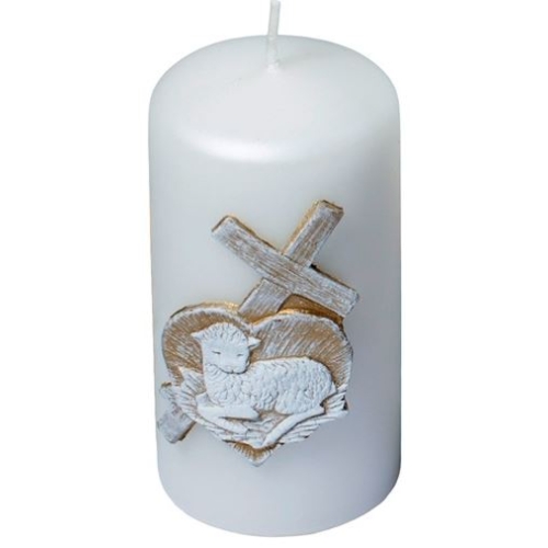 Lumânare stâlp – Miel și cruce – 70x130mm 