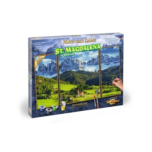 Kit pictura pe numere priveliste alpina in st. Magdalena, 3 tablouri, Schipper