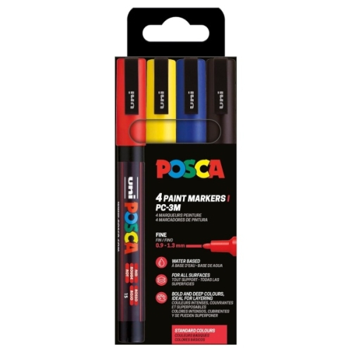Marker UNI PC-3M 0. 9-1. 3 mm set 4 culori Posca