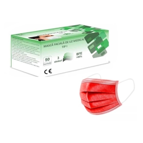 Masti medicale tip 1, 50 buc rosii Romania, Global