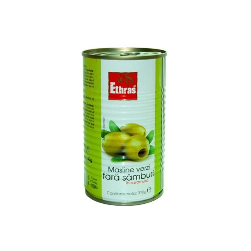 Masline verzi fara samburi in saramura, 370 g, Ethras, Produse de Bacanie, Conserve