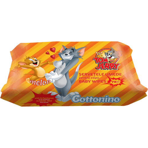 Cottonino Tom and Jerry Servetele umede pentru copii Melon, 72 buc. Produs pentru igiena persoanala