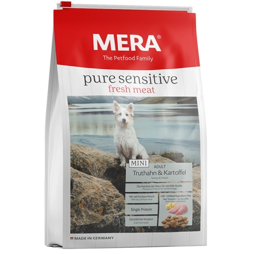 MERA Hrana Uscata Caini Pure Sensitive Fresh Meat Adult Mini Curcan si Cartof 4 kg