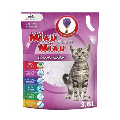MIAU MIAU Asternut silicatic Lavanda pentru Pisici, 3.8 l