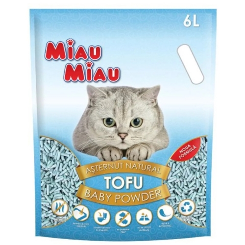 Miau Miau Asternut igienic pentru pisici, Tofu Baby Powder, 6 l