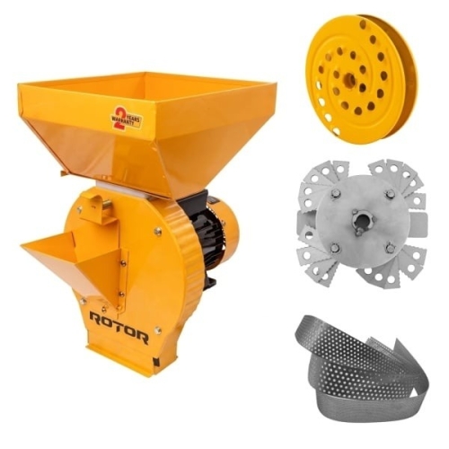 Moara Electrica Multifunctionala ROTOR RM-1.1D cu Razatoare 3900W, 200 kg/h, 20 ciocanele, 4 site, cuva 15L