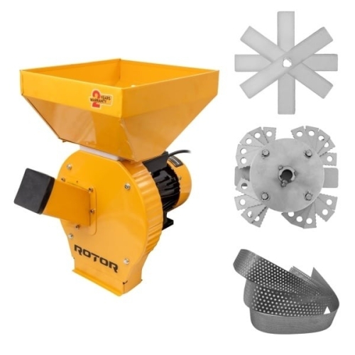 Moara Electrica Multifunctionala ROTOR RM-1.1E cu Cutit de Taiat, 3900W, 340 kg/h, cereale, furaje si tulpini, cuva 15L