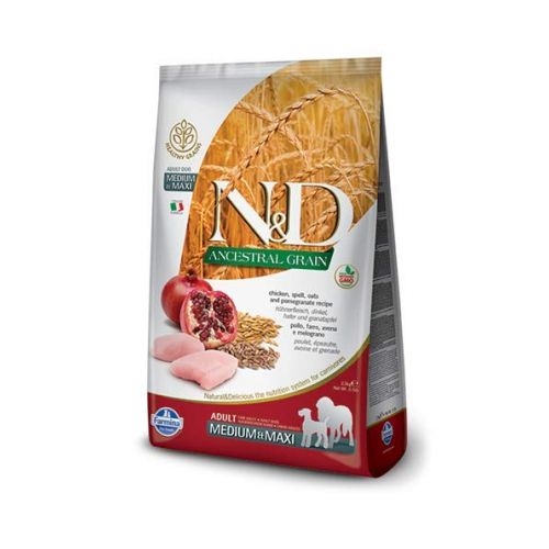 Hrana uscata caini adult de talie medie/mare, cu pui, alac si rodie, 12 kg, N&D Ancestral Grain
