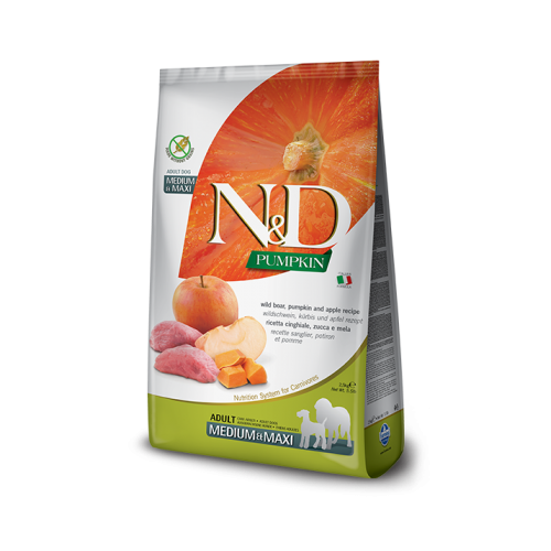 Hrana uscata caini adult talie medie/mare, cu mistret si mar, 12 kg, N&D Pumpkin
