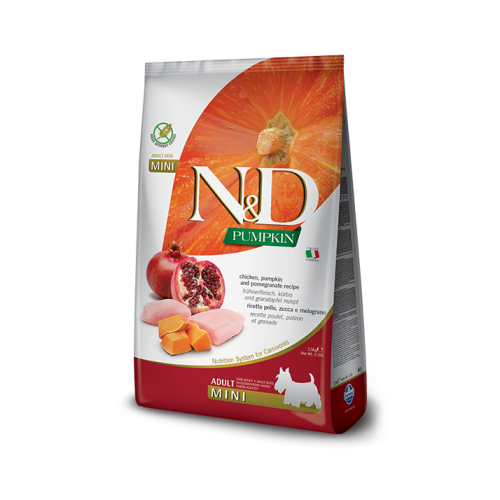 Hrana uscata pentru caini adult, talie mica, cu Pui si rodie, 800 g, N&D Pumpkin