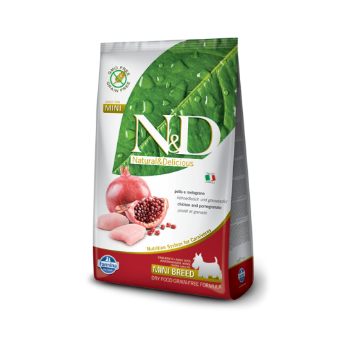 Hrana uscata Caini Adult, talie mica, cu pui si rodie, 7 kg, N&D Prime