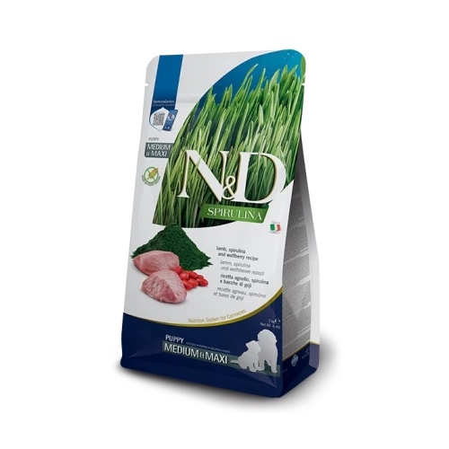 Hrana uscata catei de talie medie/mare, cu miel si goji, 2 kg, N&D Spirulina