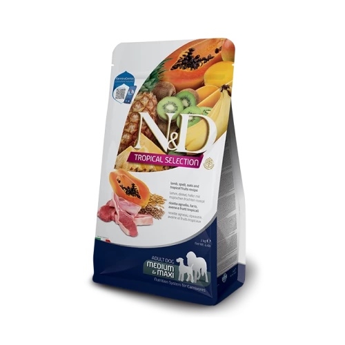 Hrana uscata caini adult de talie medie si mare, cu miel, 10 kg, N&D Tropical