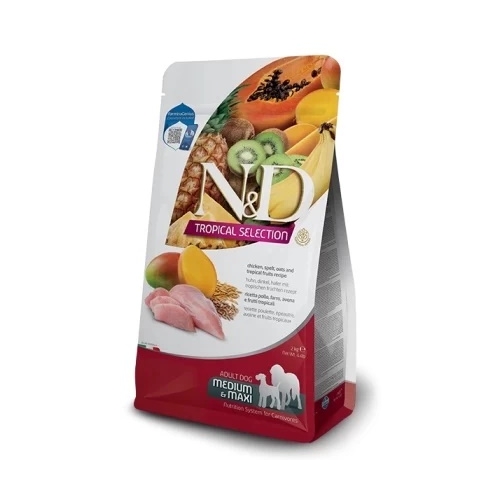 Hrana uscata caini adult de talie medie si mare, cu pui, 10 kg, N&D Tropical