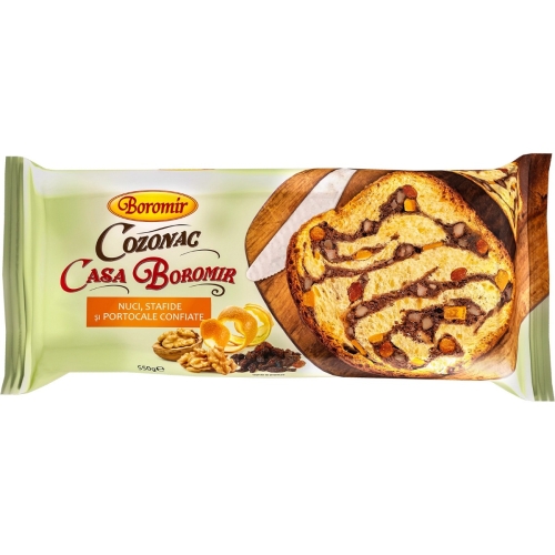 Cozonac de casa cu nuci, stafide si portocala, 550 g, Boromir