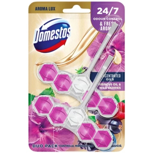 Odorizant toaleta, Hibiscus si fructe de padure, 2 x 55 g, Domestos