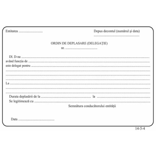 Formular ordin deplasare delegatie, A5, fata/verso, 3 carnete a 100 file/set realizat de 3M