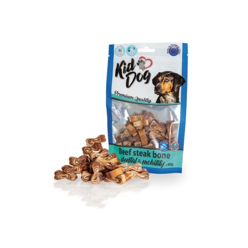 KidDog Recompense Pentru Caini, Oscioare Cu Vita, 80g, A04835