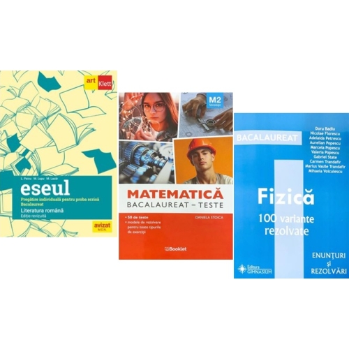 Pachet Bacalaureat 2026. Eseul. Pregatire individuala pentru proba scrisa Matematica M2 Tehnologic. Teste si Fizica 100 variante rezolvate - Liliana Paicu Daniela Stoica Doru Badiu