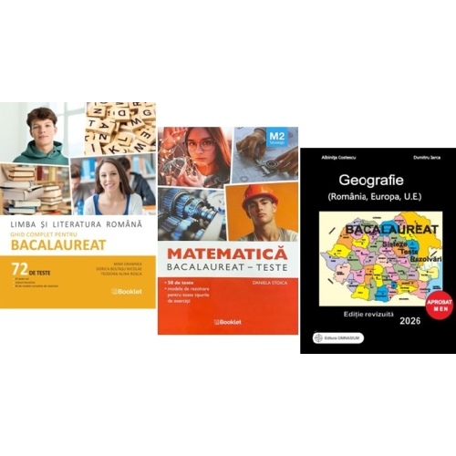 Pachet Bacalaureat 2026. Limba si literatura romana Ghid complet cu 72 teste Matematica M2 Tehnologic. Teste si Geografie Sinteze Teste Rezolvari - Mimi Gramnea Daniela Stoica Albinita Costescu