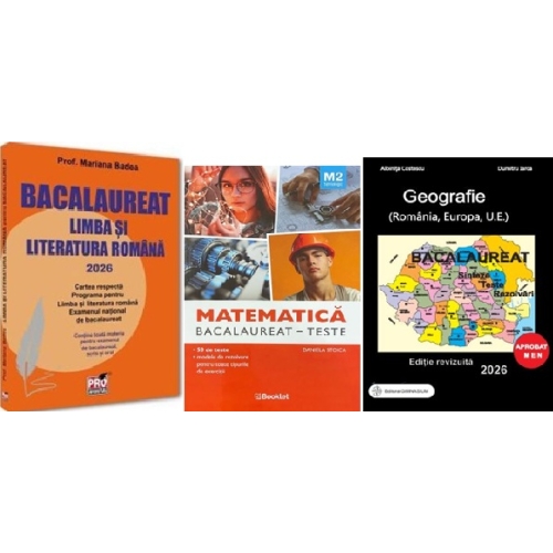 Pachet Bacalaureat 2026. Limba si literatura romana Matematica M2 Tehnologic. Teste si Geografie Sinteze Teste Rezolvari - Mariana Badea Daniela Stoica Albinita Costescu