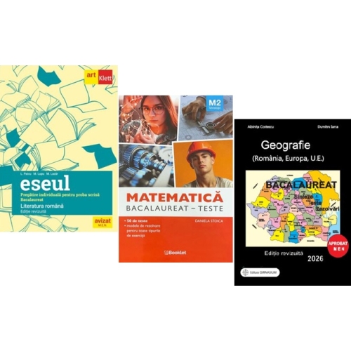 Pachet Bacalaureat 2026. Eseul. Pregatire individuala pentru proba scrisa Matematica M2 Tehnologic. Teste si Geografie Sinteze Teste Rezolvari - Liliana Paicu Daniela Stoica Albinita Costescu