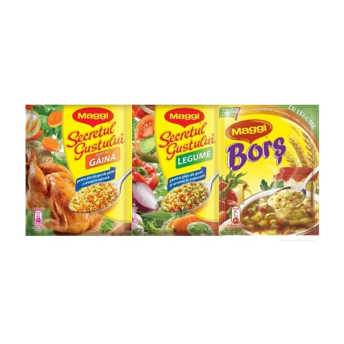Pachet Maggi: Secretul Gustului Legume si Gaina + Maggi Bors, 3 x 75g