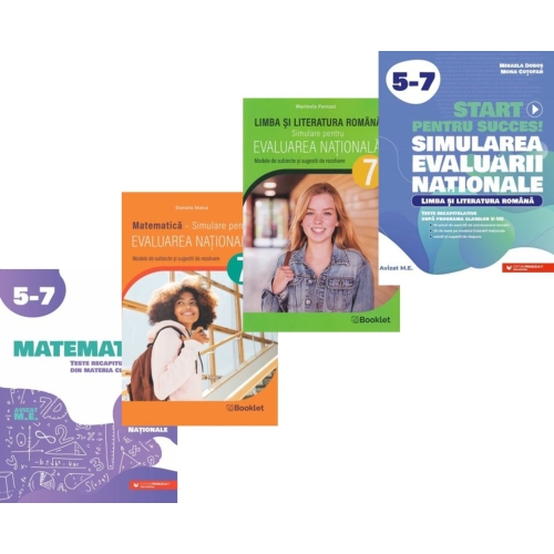 Pachet 4 carti Ma pregatesc pentru Evaluarea nationala 2026 Clasa a 8-a Limba si literatura romana si Matematica - Anton Negrila Marinela Pantazi Mihaela Dobos Daniela Stoica
