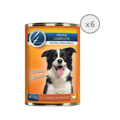 Pachet 4DOG Conserva Caini cu carne de pasare 415g x 6 buc. Produse pentru caini si catei