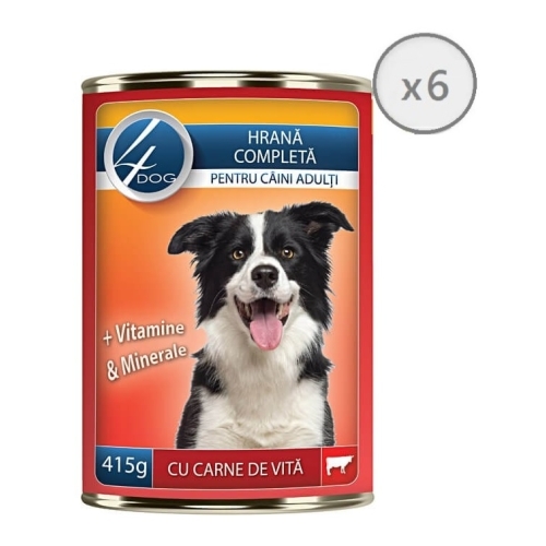 Pachet 4DOG Conserva Caini cu carne de vita 415g x 6 buc. Produse pentru caini si catei