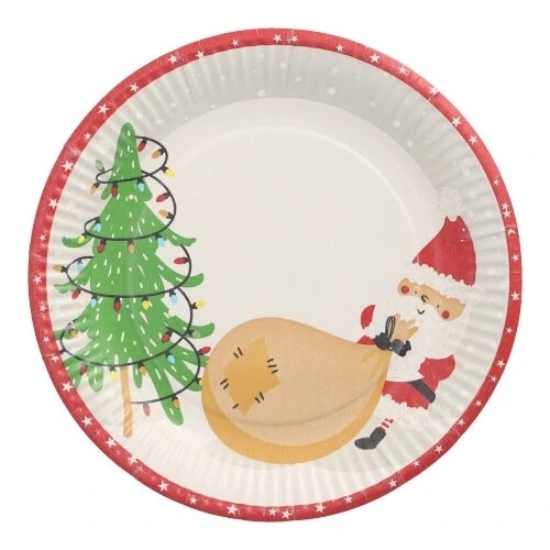 Set 10 farfurii, model Lutins de Noel, din hartie, diametru 230mm