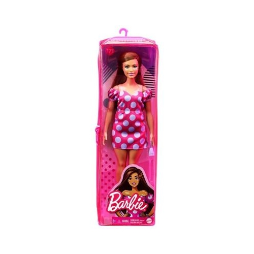 Papusa Satena cu rochie roz cu buline, Barbie