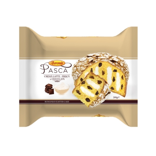 Pasca cu crema de lapte si cipsuri de ciocolata, 500 g, Boromir