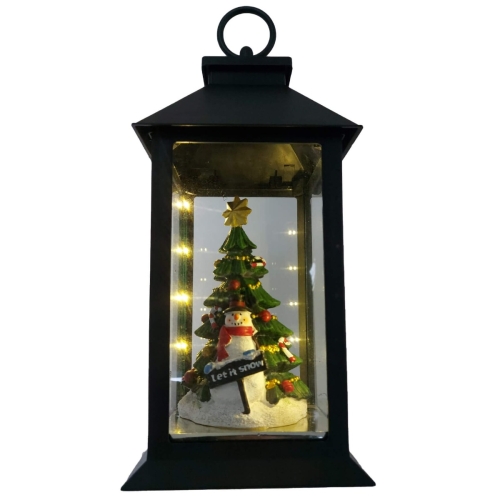 Felinar din metal cu scena si led, negru Xmas