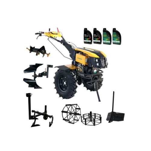 ProGARDEN Pachet Campo 1273 Alpine V2, Motocultor 12CP + PRS20-45 Prasitoare+Plug bilonat/rarita +PR2B-31 Plug reversibil+Adaptor + 2 Roti metalice 540x170 + 4 L Ulei