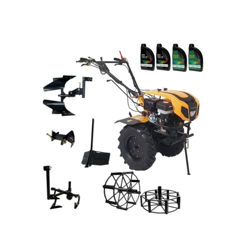 ProGARDEN Pachet Campo 1844 Motocultor 18CP + Plug bilonat + Plug reversibil + Prasitoare + Adaptor + 2 roti metalice 540x170 + 4L Ulei