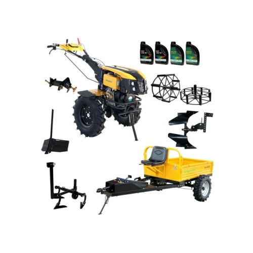 ProGARDEN Pachet Campo 1273 Alpine V2, Motocultor 12CP + PRS20-45 Prasitoare + Remorca RM500T+ Plug bilonat/rarita + Plug reversibil + Adaptor + 2 Roti metalice 540x170 + 4 L ulei