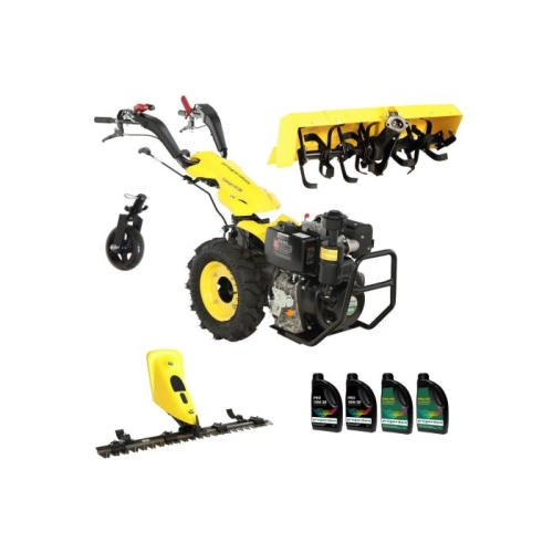 ProGARDEN Pachet Campo U12E Motocultor 12CP + BC120M Bara cosire 120cm + Roata sustinere + FT90 Freza tractata 90cm + 4L Ulei