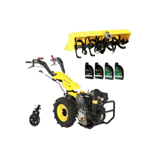 ProGARDEN Pachet Campo U12E Motocultor 12CP + FT90 Freza tractata 90cm + Roata sustinere + 4L Ulei