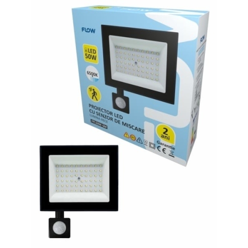 Proiector LED cu senzor de miscare 50W 6500K lumina rece FLOW FPL50W-SM