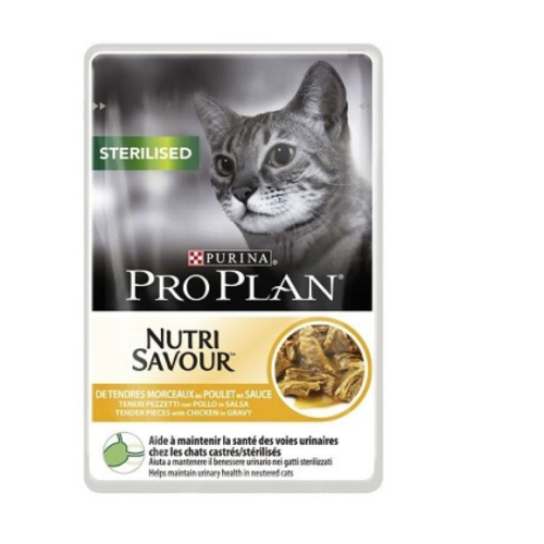 Hrana umeda pisici sterilizate, bucati fragede de pui in sos 85g, Purina Pro Plan- Nutri Savour