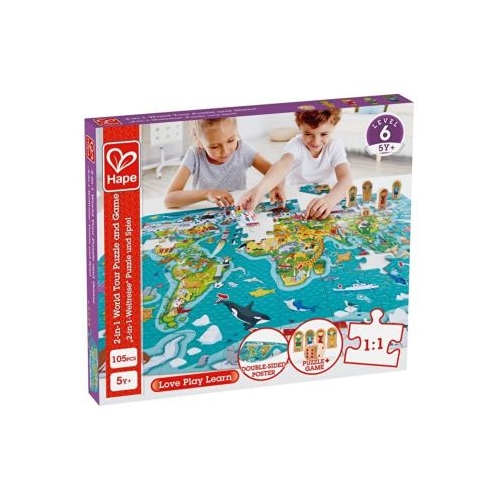 Puzzle 2 in 1 Turul lumii, 100 piese, HAPE