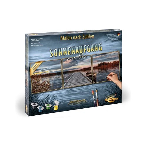 Kit pictura 3 tablouri pe numere Rasarit langa lac, Schipper