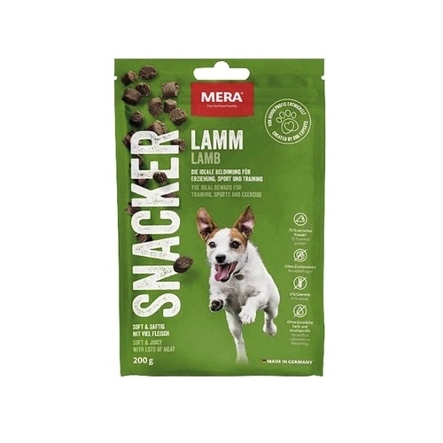 Recompense cu carne de miel pentru caini Snacker, 200 g, Mera